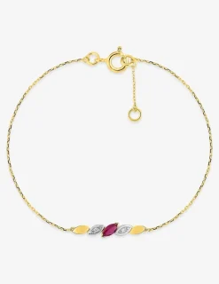 Bracelet pétales rubis et diamants 0,02 ct or jaune 375‰ et rhodium SO OR