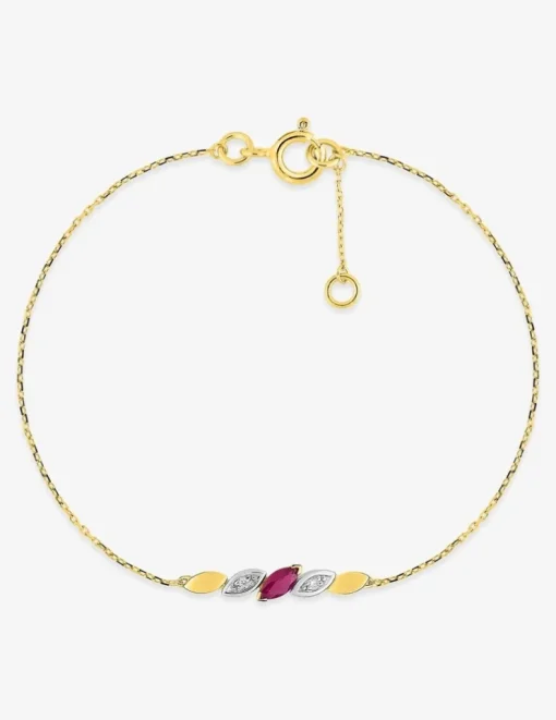Bracelet pétales rubis et diamants 0,02 ct or jaune 375‰ et rhodium SO OR