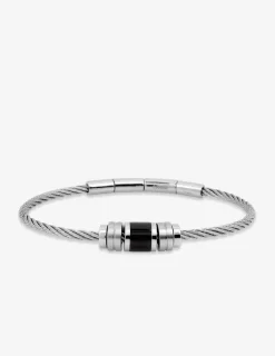 Bracelet rigide câble en acier et agate noire pour homme SO OR