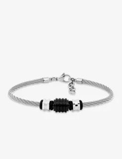 Bracelet rigide imprimé noir et acier gris SO OR