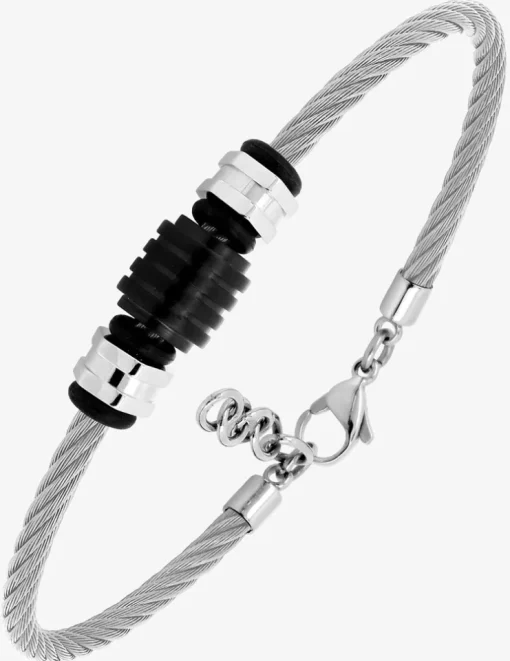 Bracelet rigide imprimé noir et acier gris SO OR
