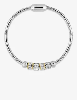 Bracelet serpentine acier, anneaux bicolores et cristaux blancs SO OR