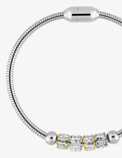 Bracelet serpentine acier, anneaux bicolores et cristaux blancs SO OR