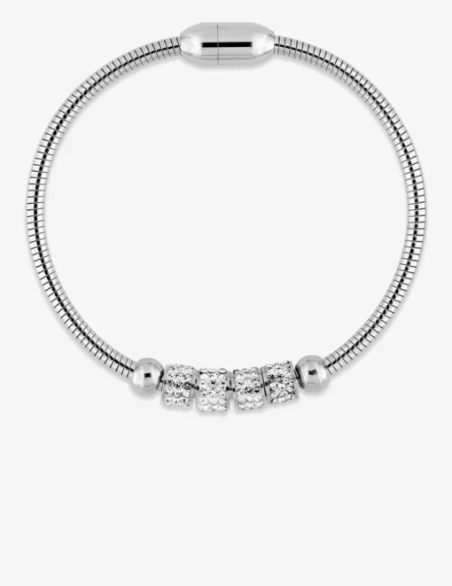 Bracelet serpentine acier, anneaux cristaux blancs SO OR