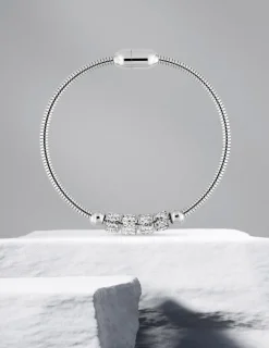 Bracelet serpentine acier, anneaux cristaux blancs SO OR