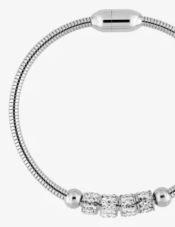Bracelet serpentine acier, anneaux cristaux blancs SO OR