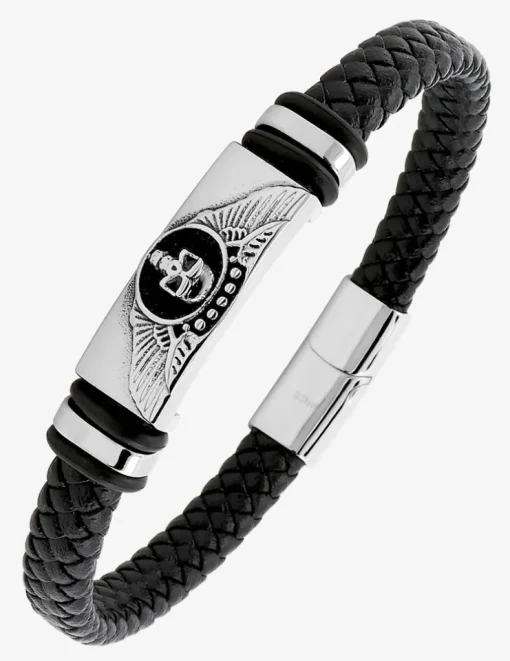 Bracelet tressé et tête de mort ailée acier SO OR