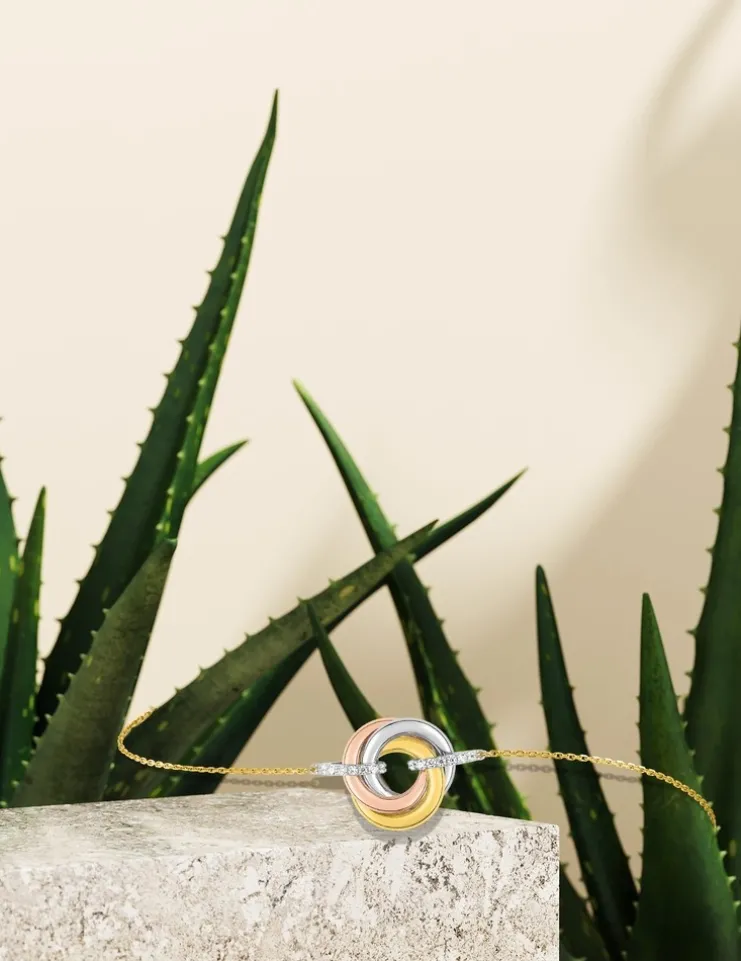 Bracelet tricolore en or 375‰ et oxyde de zirconium SO OR