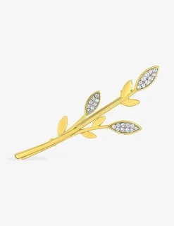 Broche feuilles plaqué or, rhodium et oxydes de zirconium SO OR