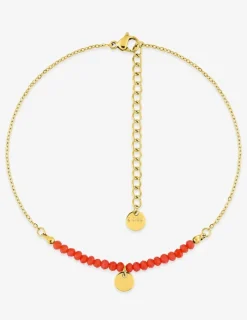 Chaine de cheville en acier doré avec perles rouges SO OR