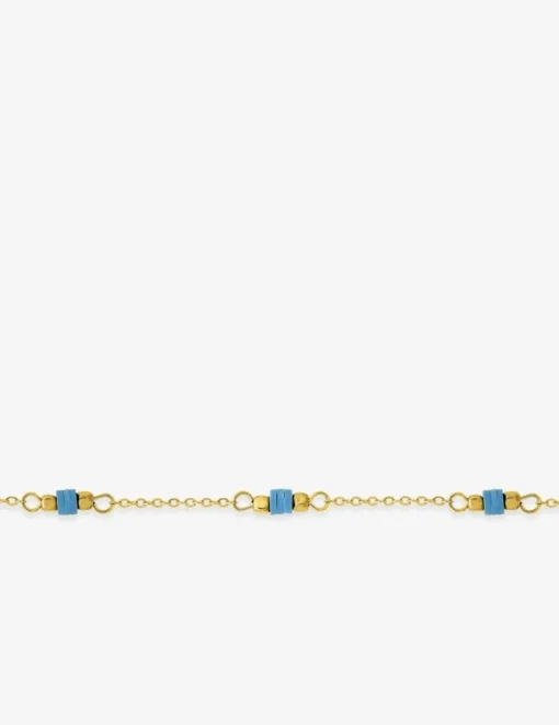 Chaine pour cheville en acier doré et perles synthétiques bleues SO OR
