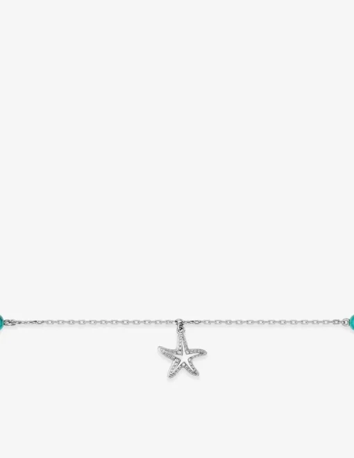 Chaîne de cheville argent 925‰ rhodié, étoile de mer et turquoises reconstituées SO OR