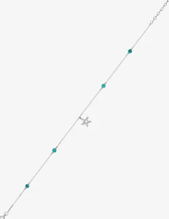 Chaîne de cheville argent 925‰ rhodié, étoile de mer et turquoises reconstituées SO OR
