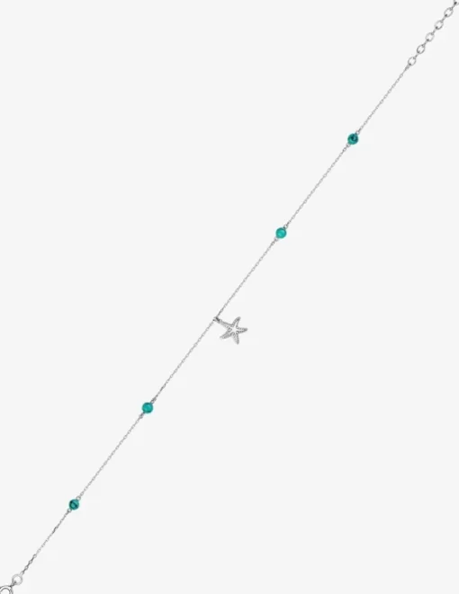 Chaîne de cheville argent 925‰ rhodié, étoile de mer et turquoises reconstituées SO OR