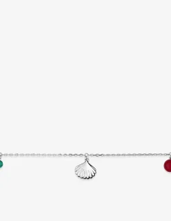 Chaîne de cheville coquillage argent 925‰ rhodié, corail et turquoise reconstituée SO OR