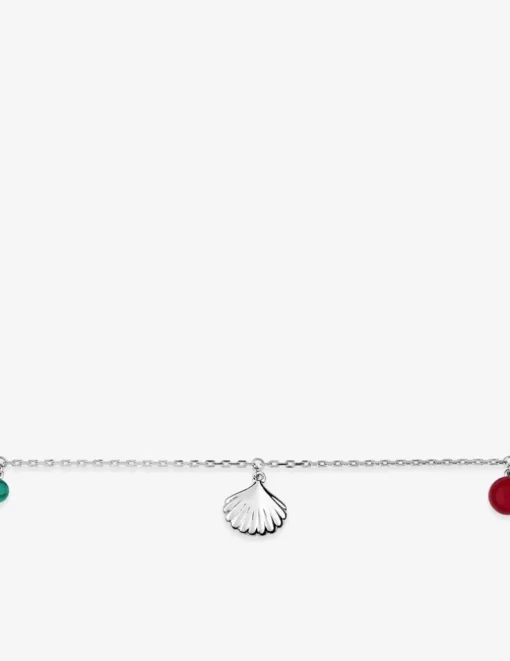 Chaîne de cheville coquillage argent 925‰ rhodié, corail et turquoise reconstituée SO OR