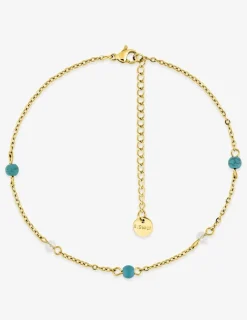 Chaîne de cheville en acier doré et turquoises synthétiques SO OR