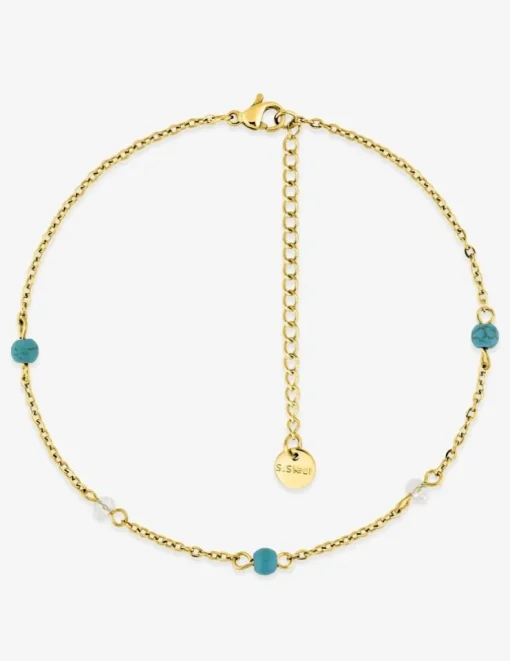 Chaîne de cheville en acier doré et turquoises synthétiques SO OR