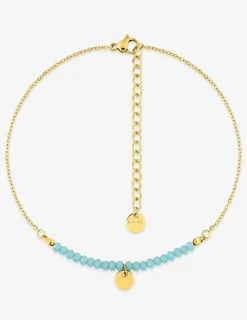 Chaîne de cheville en acier doré, cristaux turquoise SO OR