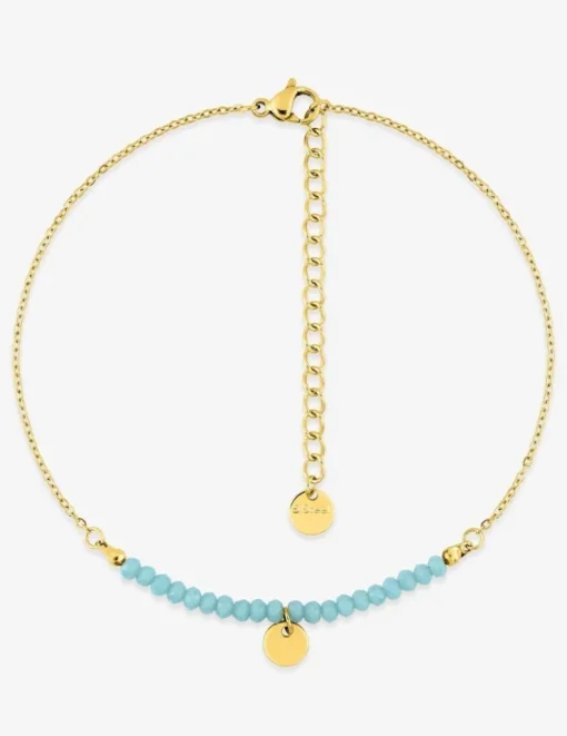Chaîne de cheville en acier doré, cristaux turquoise SO OR