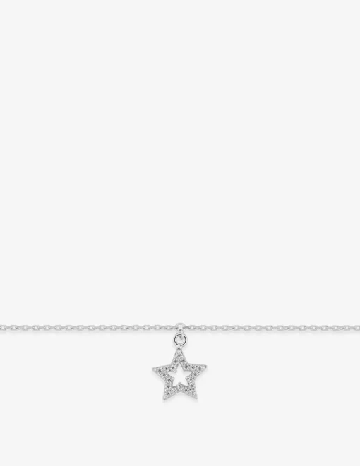 Chaîne de cheville forçat argent rhodié 925 ‰ et motif étoile ajourée oxyde de zirconium SO OR