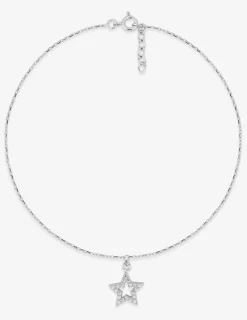 Chaîne de cheville forçat argent rhodié 925 ‰ et motif étoile ajourée oxyde de zirconium SO OR