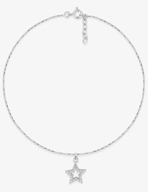 Chaîne de cheville forçat argent rhodié 925 ‰ et motif étoile ajourée oxyde de zirconium SO OR