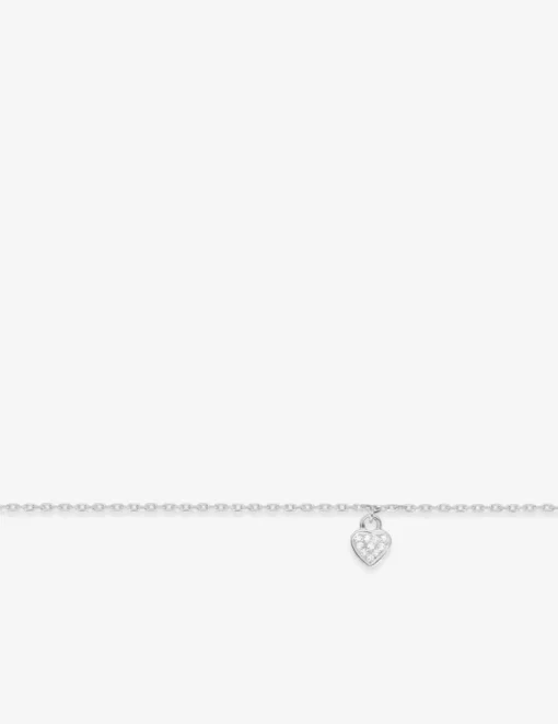 Chaîne de cheville forçat argent rhodié 925 ‰ et motif cœur oxyde de zirconium SO OR
