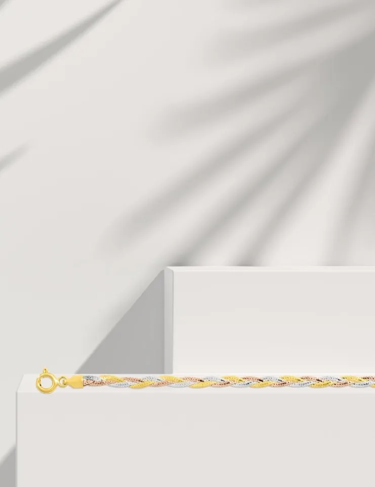 Chaîne tresse tricolore or 375 ‰ SO OR