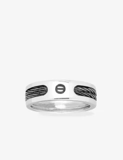 Chevalière argent rhodié 925 ‰ double câble noir SO OR