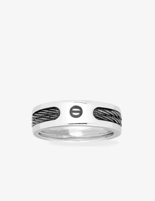 Chevalière argent rhodié 925 ‰ double câble noir SO OR