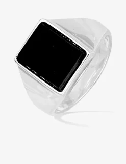 Chevalière argent rhodié 925 ‰ et onyx rectangle SO OR