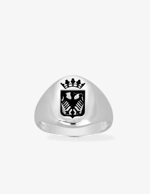 Chevalière blason aigle et couronne argent 925‰ rhodié SO OR
