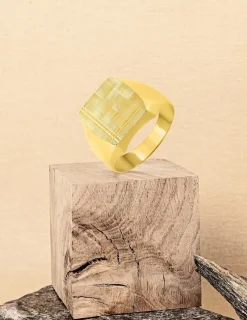 Chevalière creuse or jaune 375 ‰, plateau fantaisie 10x12 mm SO OR