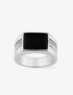 Chevalière en argent 925 ‰ rhodié, laque noire SO OR