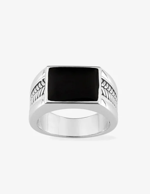 Chevalière en argent 925 ‰ rhodié, laque noire SO OR