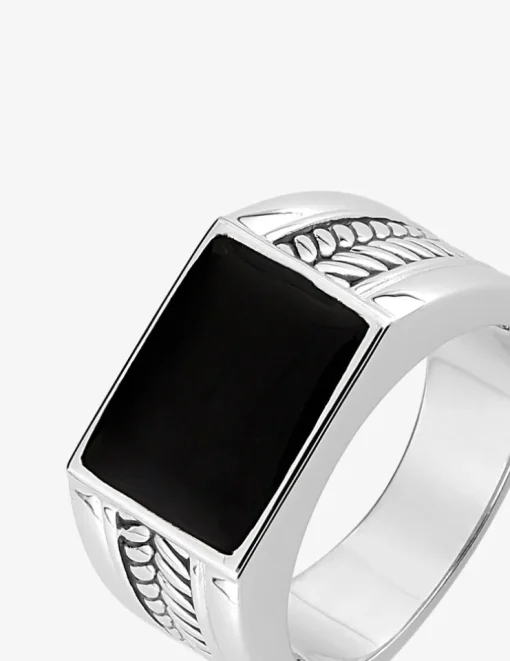 Chevalière en argent 925 ‰ rhodié, laque noire SO OR
