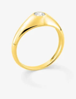 Chevalière jonc anglais or jaune 750 ‰ et oxyde 0,30 ct SO OR
