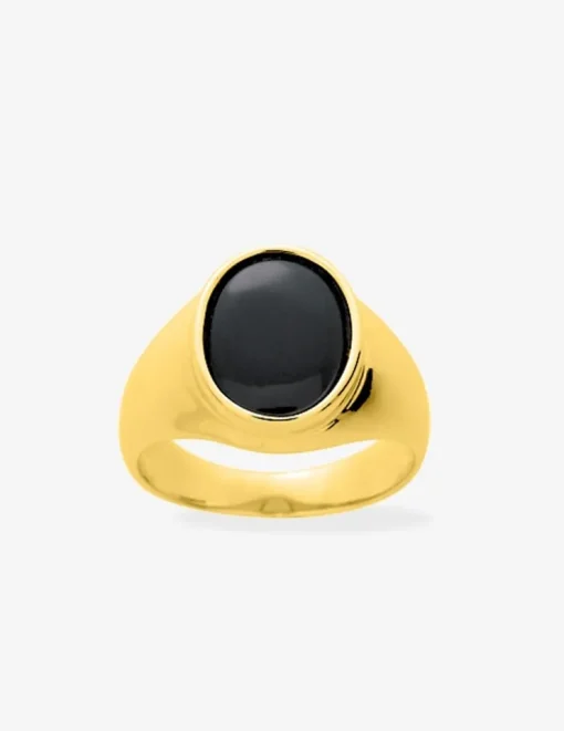 Chevalière onyx ovale 10 mm plaqué or SO OR