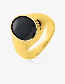Chevalière onyx ovale 10 mm plaqué or SO OR