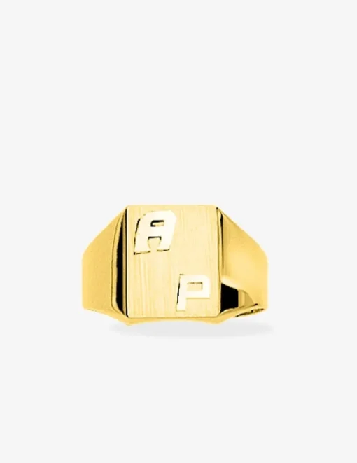 Chevalière or jaune 750 ‰, massive, plateau carré 10x10 mm SO OR