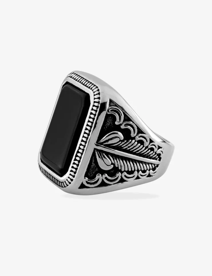 Chevalière vintage acier et agate noire SO OR