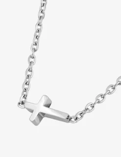 Collier acier chaîne forçat et croix SO OR