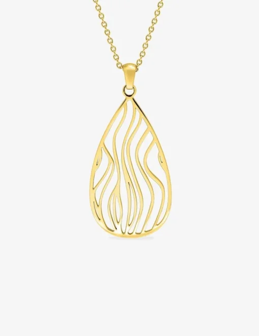 Collier acier doré avec pendentif gouttes à motif ligne graphique sur bélière SO OR