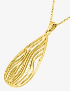 Collier acier doré avec pendentif gouttes à motif ligne graphique sur bélière SO OR