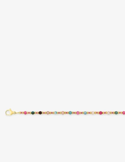 Collier acier doré, boules de verre rose SO OR