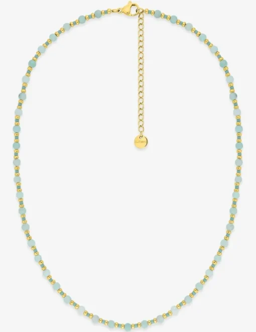 Collier acier doré, cristaux et perles de verre SO OR