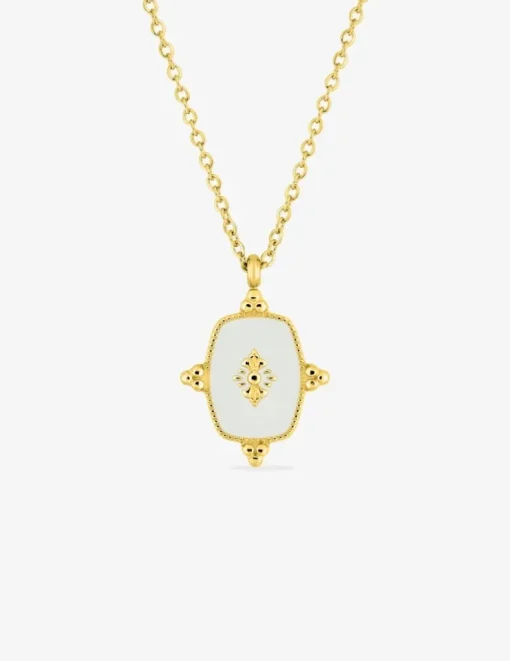 Collier acier doré et motif laque blanche SO OR