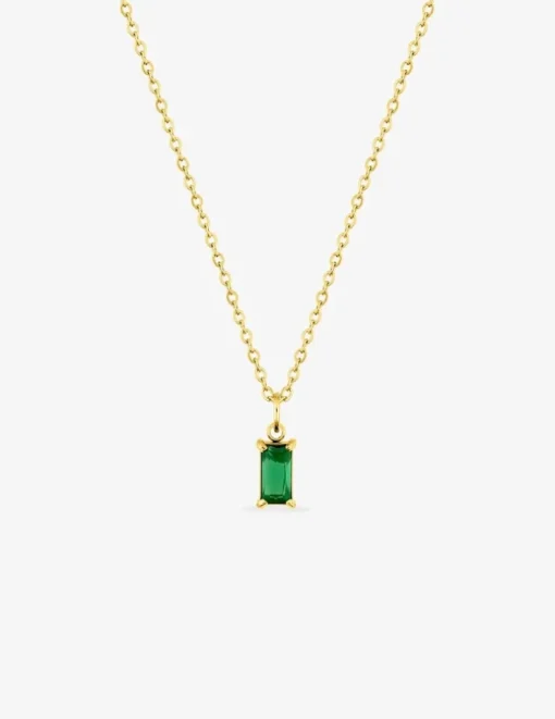 Collier acier doré et oxyde de zirconium vert rectangle SO OR