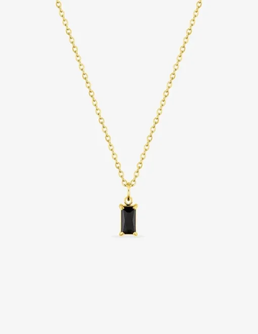 Collier acier doré et oxyde de zirconium noir rectangle SO OR
